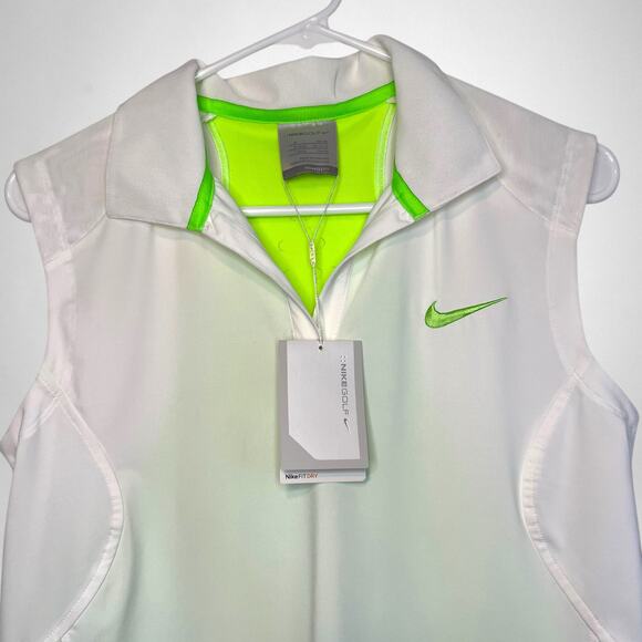 Nike‎ golf womens polo shirt drifit white and green with collar sleevless - Picture 2 of 10